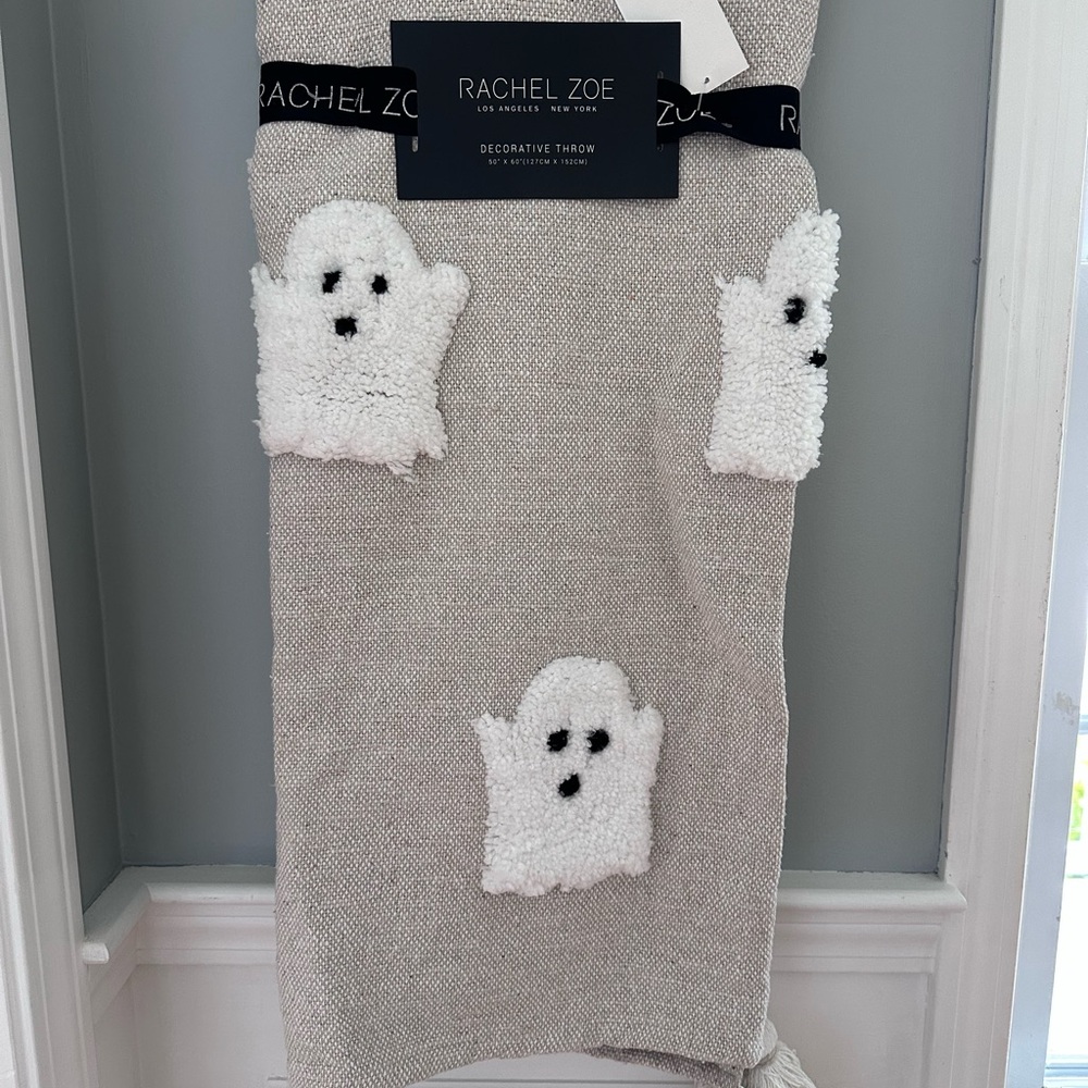 Rachel Zoe Beige and White Ghost Blanket/Decorative Throw